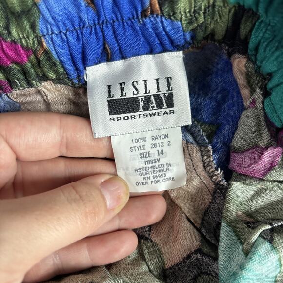 Leslie Fay Sportswear Size 14 Rayon Floral Pleated Skirt Teal Purple Modest Midi - Picture 5 of 6